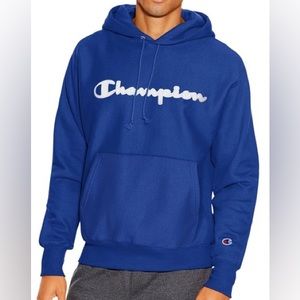 CHAMPION Men's Reverse Weave Logo Hoodie in Royal Blue